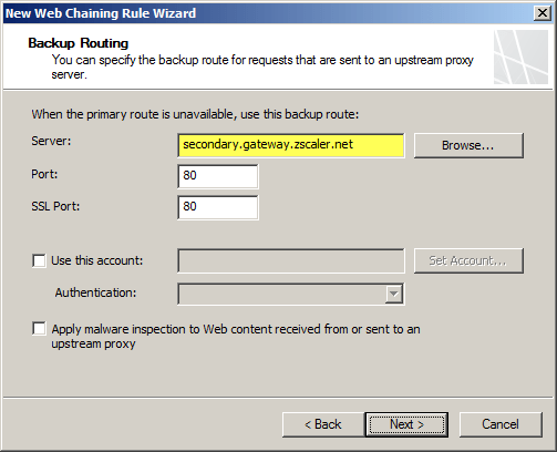 Forefront TMG 2010 Zscaler Web Proxy Chaining Configuration