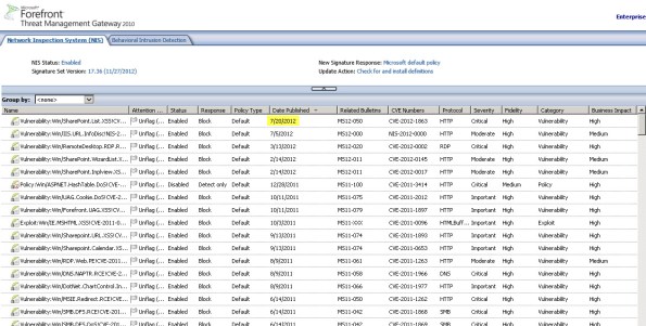 Forefront TMG 2010 Network Inspection System (NIS) Signature Updates